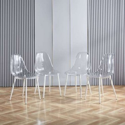 Four-Pack Dining Chairs with Metal Legs and Plastic Seats for Elegant Dining