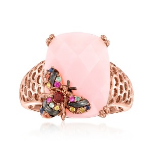 Ross-Simons Pink Opal Bumblebee Ring With 0.10 ct. t.w. Multicolored Sapphire and Garnet Accent in 18kt Rose Gold Over Sterling - 1 of 4
