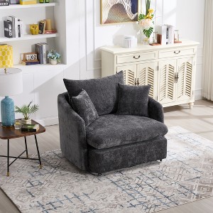 ModernLuxe Oversized Swivel Accent Chair with Ottoman, 360° Rotation Wide Seat Chenille Chair with 3 Pillows for Living Room - 1 of 4