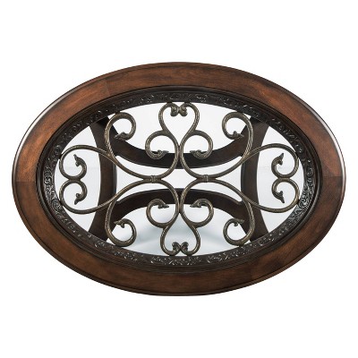Brown Oval Wood and Glass Cocktail Table