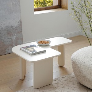 Modern 7-Shaped MDF Coffee Table with PU Coating, Asymmetrical Design, Reinforced Legs and Non-Slip Feet for Living Room - 1 of 4