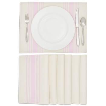 Farmlyn Creek Set of 6 Woven Burlap Placemat for Dining Table, Patio, Pink & Beige Striped, 12 x 16 in