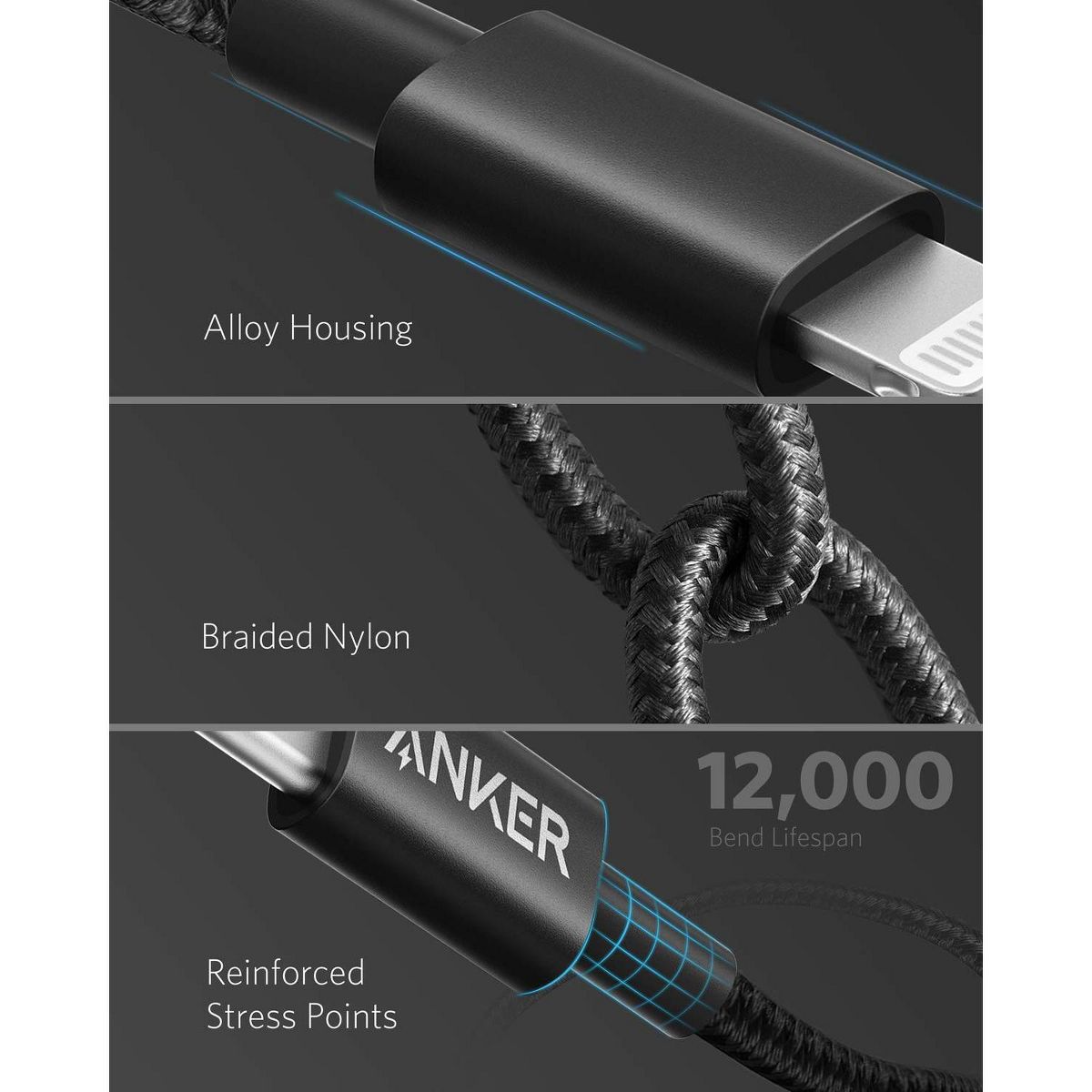 Anker New Nylon USB C to Lightning Cable, MFi-Certified Cord (6 ft, Black) | For iPhone 14 Series and More - thumbnail 5
