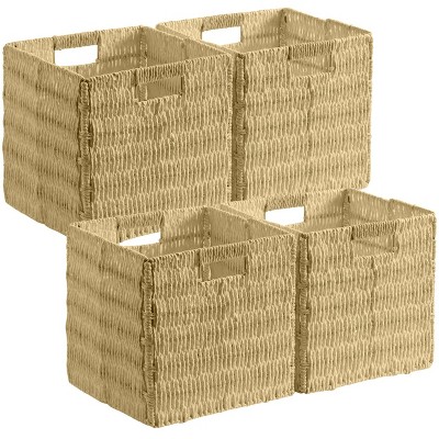 Ornavo Home 4 Pack Paper Wicker Storage Shelf Basket Cube Bin with Handles