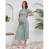 Women's Maternity Puff Short Sleeve Summer Casual Boho Dress V Neck Flowy Swing A Line Maxi Dress for Photoshoot Baby Shower - 3 of 4
