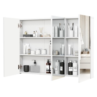 Tangkula Medicine Mirror Cabinet Space Saving Bathroom Wall Cabinet with Metal Hinge Adjustable Shelf Expansion Bolt