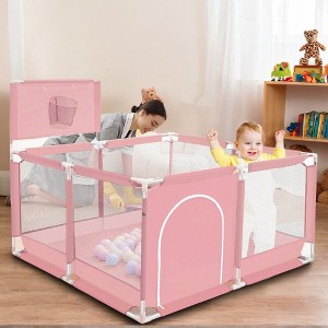 GOTGELIF 50"x50" 4-Panel Baby Playpen Foldable Playard with Basketball Hoop - 1 of 4