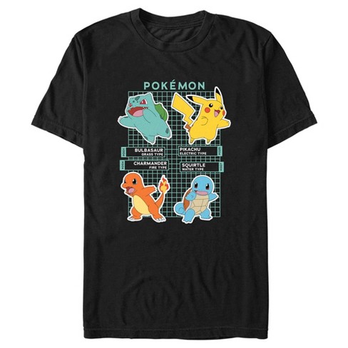Men's Pokemon Starters Grid Pokedex T-shirt - Black - 3x Large : Target