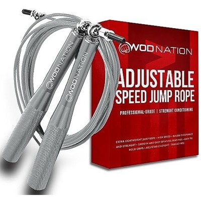 WOD Nation Aluminum Handle High Speed Adjustable Jump Rope for Women and Men, Skipping Rope for Boxing, Fitness & Workout- Gray