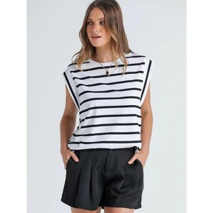 Women's Raglan Sleeve Stripe T-Shirt - Relaxed Fit Crewneck Top - 1 of 4
