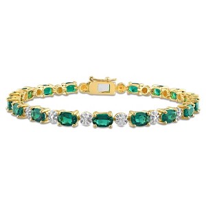 EVERLY JEWELRY | Yellow Plated Sterling Silver 0.02 CT Diamond TW And 7 3/4 CT TGW Created Emerald Bracelet, 7.25-inch - 1 of 4