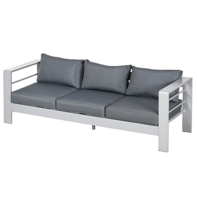 Gray Aluminum Outdoor Sofa with Cushions and Wide Armrests