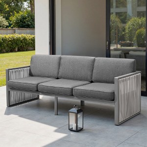 Belord Outdoor Round Wicker Patio Couch, Luxury High Back 3-Seater Sofa with Trapezoidal Back Cushion for Porch Garden Pool - 1 of 4