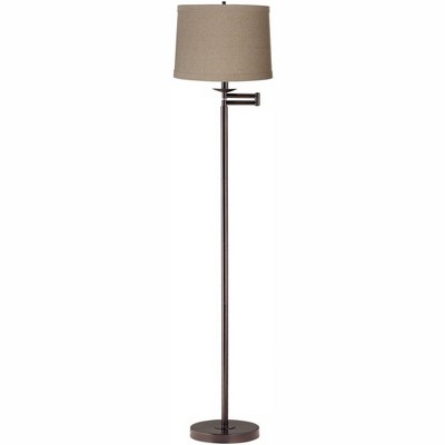 360 Lighting Modern Swing Arm Floor Lamp Bronze Natural Linen Drum Shade for Living Room Reading Bedroom Office