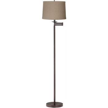 360 Lighting Modern Swing Arm Floor Lamp 60.5" Tall Bronze Natural Linen Drum Shade for Living Room Reading Bedroom Office