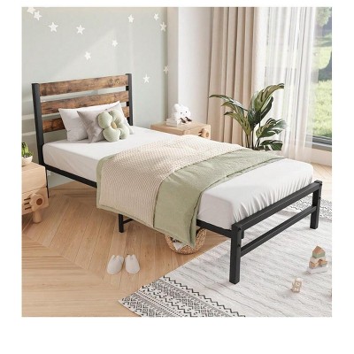 Black - Large Vintage Bed Frame,Metal Bed Frame With Headboard, Platform Bedframe With Storage, No Box Spring Needed,Mattress Foundation Noise-Free