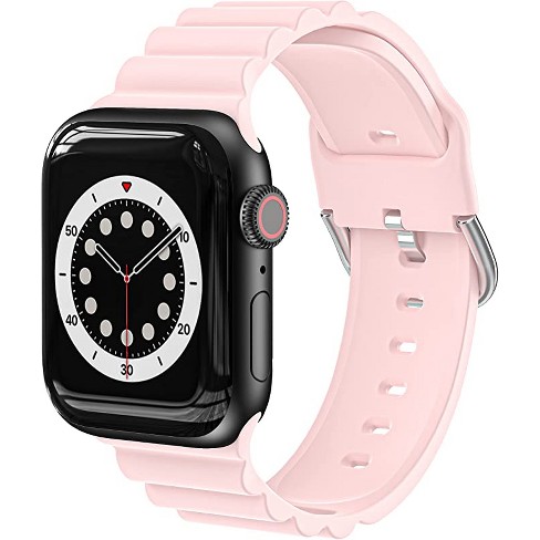 Apple watch space grey with store pink band