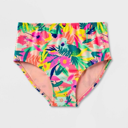 Girls' 'Sun Beams' Tropical High Waist Bikini Swim Bottom - art