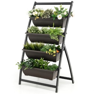 Costway 4 FT 4-Tier Vertical Raised Garden Bed Elevated Planter Box w/4 Container Boxes - 1 of 4