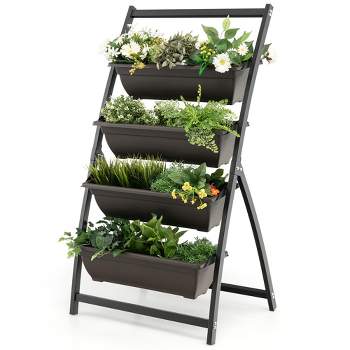 Costway 4 FT 4-Tier Vertical Raised Garden Bed Elevated Planter Box w/4 Container Boxes