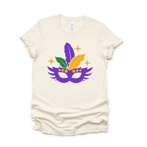 Simply Sage Market Women's Feather Mask Sparkle Short Sleeve Graphic Tee - 1 of 3