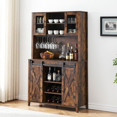 Farmhouse Bar Cabinet with Sliding Barn Door