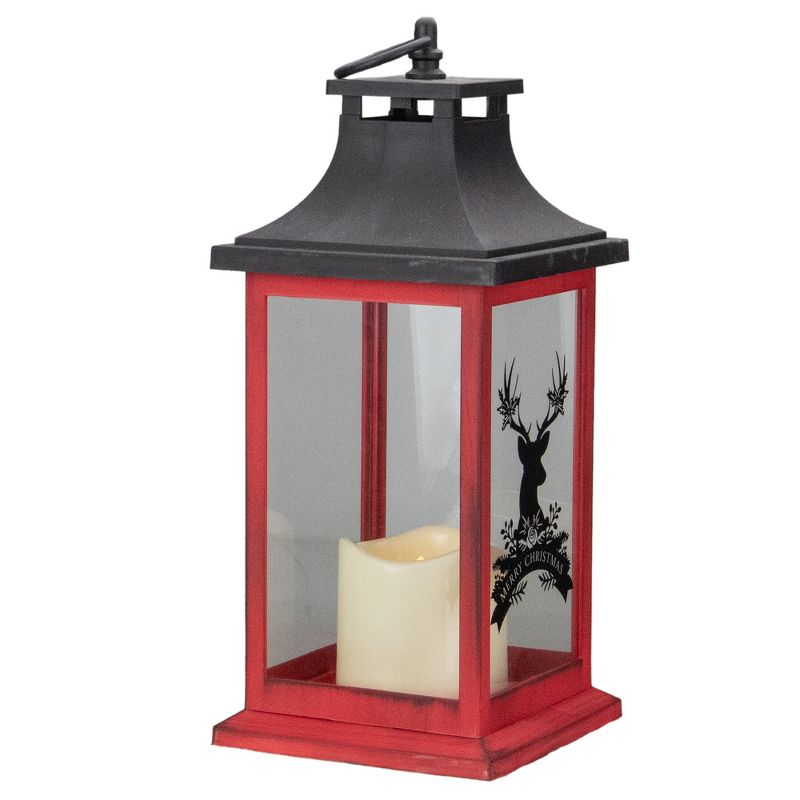 Northlight 12" Red and Black LED Candle With Deer Christmas Lantern, 4 of 6