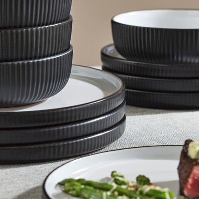Christian Siriano Black Ceramic 12-Piece Dinnerware Set, Service for 4