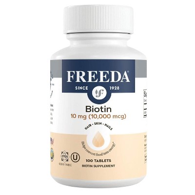 Freeda Biotin 10,000 mcg (10 mg) – High-Potency B7 for Hair, Skin & Nails – Kosher, Vegan Supplement