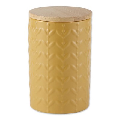 Honey Gold Retro Vine Textured Ceramic Canister Set with Bamboo Lids