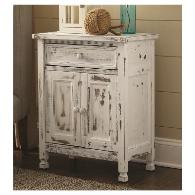 White Antique Pine Cottage Accent Cabinet with Adjustable Shelving