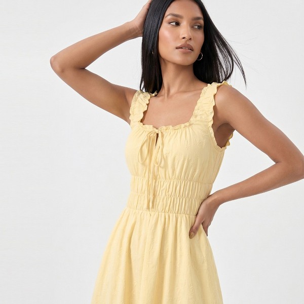 Vestido maxi con fruncido, tirantes con volantes y escote con lazo para mujer - Anna-Kaci 5
