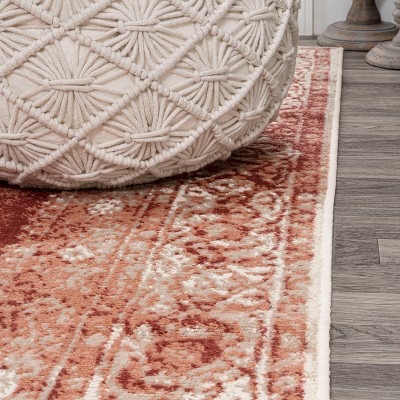 Peach and Ivory Synthetic Medallion Area Rug, 3 x 5 ft