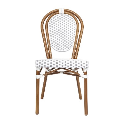 White and Gray Wicker Rattan Bistro Chair with Natural Aluminum Frame