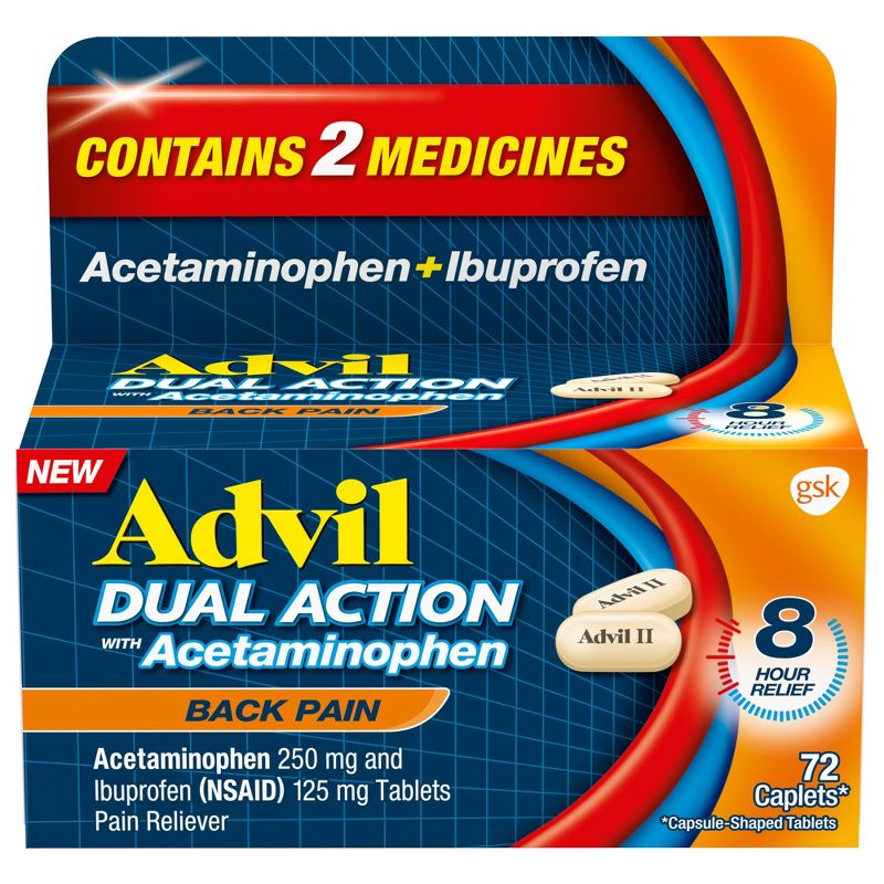 Advil Ibuprofen Dual Action NSAID Back Pain Reliever Caplet - 72ct, 5 of 9