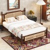 Queen Size Bed with Rattan Headboard and Footboard, Vintage Pine Wood Platform Bed for Bedroom-Baofuwish - 3 of 4
