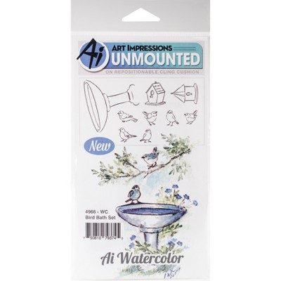 Art Impressions Watercolor Cling Rubber Stamps -Bird Bath