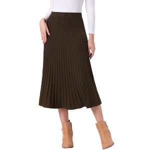 INSPIRE CHIC Women's Pleated High Waist Stretch A-Line Casual Knit Midi Skirt - 1 of 4
