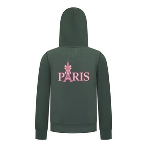 Everyday Kids Paris Bow Girls Zip Up Hoodie – Pink Eiffel Tower City Graphic Sweatshirt - 1 of 4