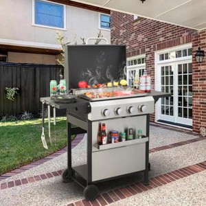 Coolbibila-4-Burner Propane Gas BBQ Grill Black, BBQ Grill With Smoker, Outdoor Grill Griddle, Outdoor Grill Station With Output Of 49200BTU - 1 of 4