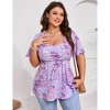 Garvee Women Plus Size Sweetheart Neck Tunic Tops Floral Short Sleeves Pleated Peplum Babydoll Casual Blouse T shirts - 2 of 4