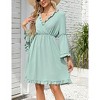 Coolmee Women's Spring Summer Dress V Neck Ruffle Sleeve A line Mini Dress Flowy Swing High Waist Dresses - 3 of 4