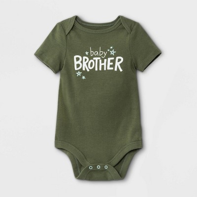 Image of Baby Boys' Baby Brother' Short Sleeve Bodysuit - Cat & Jack™ Olive Green Newborn