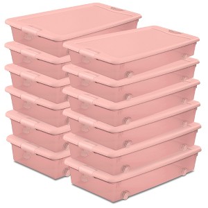 Sterilite 56 Qt Wheeled Under Bed Storage Container Plastic Bin, Blush, 12 Pack - 1 of 4