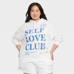 Women's Self Love Club Graphic Hoodie Sweatshirt - White - 1 of 3