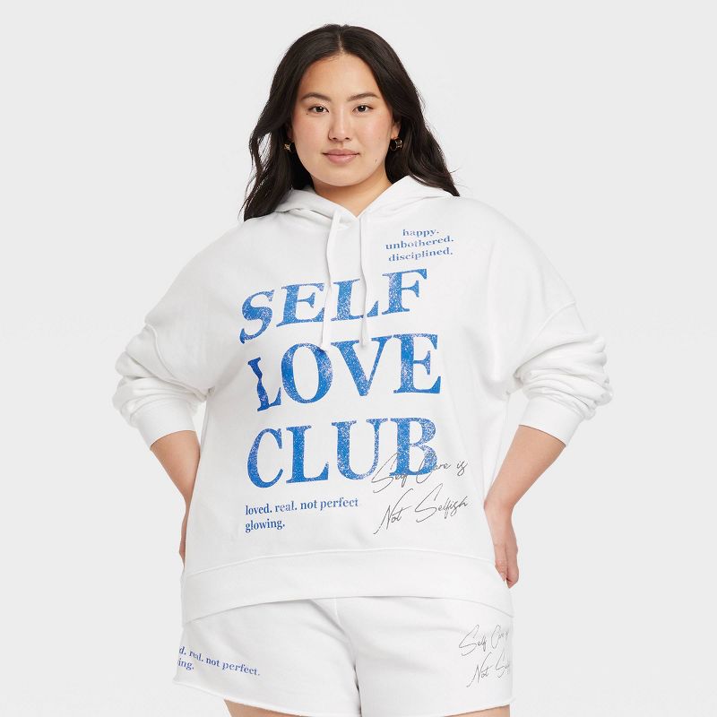 Women's Self Love Club Graphic Hoodie - White, 1 of 9