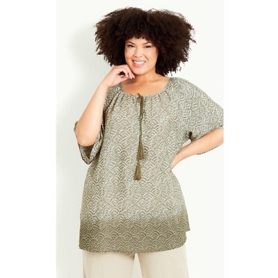 Avenue Women's Plus Size Medallion Border Peasant Top