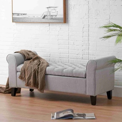 CAVINAS Storage Bench for Bedroom,Storage Ottoman Bench with Rolled Arms for Living Room,Bedroom,Brown/Light Gray