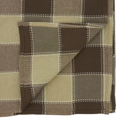 Mocha Stitched Plaid Cotton Blend Tablecloth, 70"