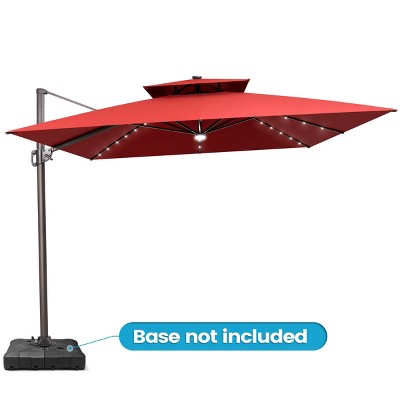 Crestlive Products 11FT Patio Double Top Cantilever Umbrella with Light Set Outdoor 360° Rotation 6 Heights Adjustable Offset Umbrella